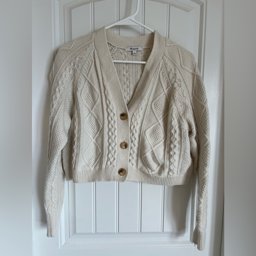 Madewell Cropped Cable-Knit Cardigan